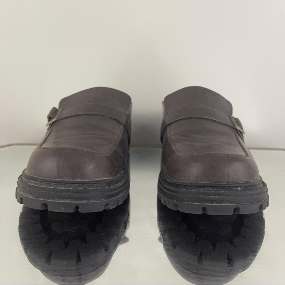 UNIONBAY Vintage 90s Y2K Brown Faux Leather Platform Chunky Heel Slip On Loafers - Picture 7 of 11